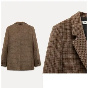 Zara Brown Wool Blend Checkered Heritage Academic Blazer NWT Size XS thumbnail 7