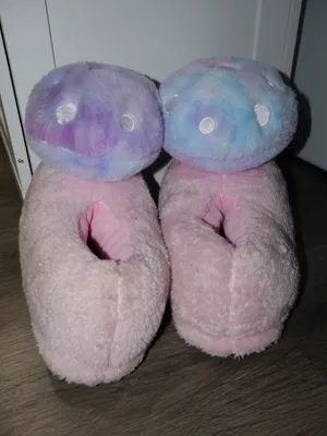 Dolls Kill womens Totally Trippin' Mushroom Slippers - baby pink, blue purple thumbnail 4