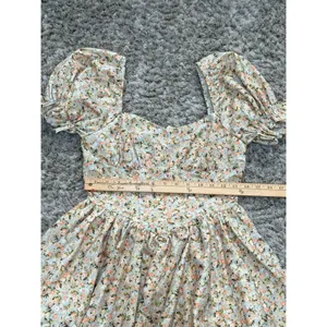 Women Floral Puff Sleeve Mini Dress Cottagecore Milkmaid Boho Corset Waist S thumbnail 8