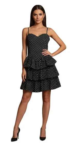 H&M Navy Polka Dot Tiered Mini Dress, US8 thumbnail 1