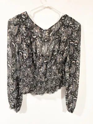 Free People Lolitta Paisley Top Blouse Peasant Floral Sheer Size Medium thumbnail 6