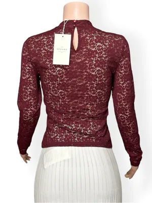 SÉZANE Taori Long Sleeve Lace Blouse, Red, FR38/US6 thumbnail 7