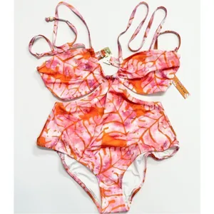 Aqua X STUDIO 189 One Piece Swimsuit Extra Small‎ Batik Leaf Cut Out NEW thumbnail 2