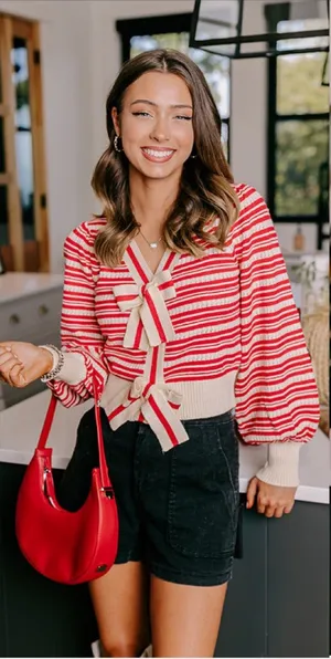 Entro Bow Sweater Top Size Small NWT Stripe Pointelle Knit Whimsical Feminine thumbnail 1