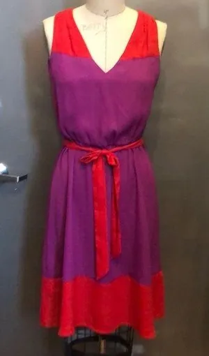 Loft Red and Fuschia color block dress size 8 thumbnail 1