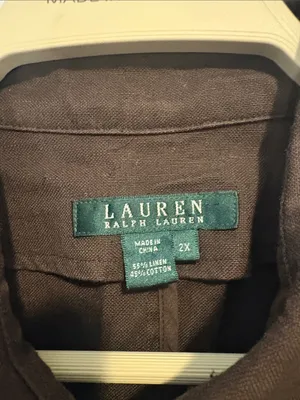 Lauren Ralph Lauren Dark Brown Military Field Jacket linen cotton 2X thumbnail 2