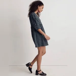 MADEWELL Marianna Puff-Sleeve Mini Dress in Plaid NI640 Size S thumbnail 9