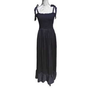 SUMMERSALT NWT The Sliky‎ Luxe Smocked Maxi Dress Black Tie Strap Medium thumbnail 3