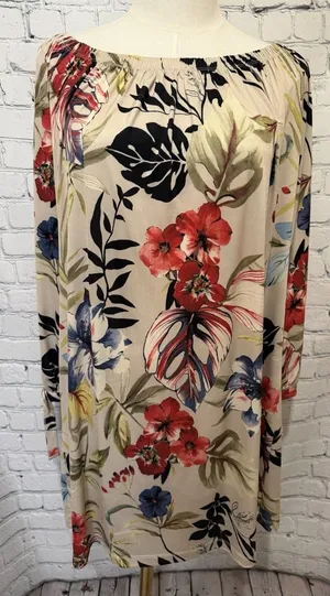 Venus off-the-shoulder long-sleeve tunic Dress with a Floral Print - Medium thumbnail 1