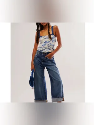 NWOT Free People 2 Tone Printed Tank - ivory blue combo - medium thumbnail 5