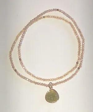 Delicate Pink Beaded Necklace with Green Faux Stone Pendant thumbnail 1