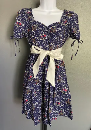 Unique Vintage NWT Retro Navy Mushroom and Rooster Dress LARGE thumbnail 5
