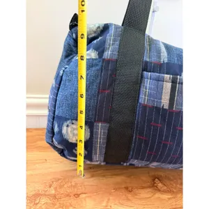 Artisan Quilted Patchwork Indigo Duffel Weekender Bag Large Blue Boho Style‎ thumbnail 5