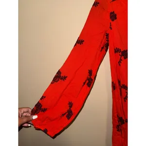 Free People Orange Embroidered Floral Mini Dress Back Cutout XS Whimsigoth Boho thumbnail 4