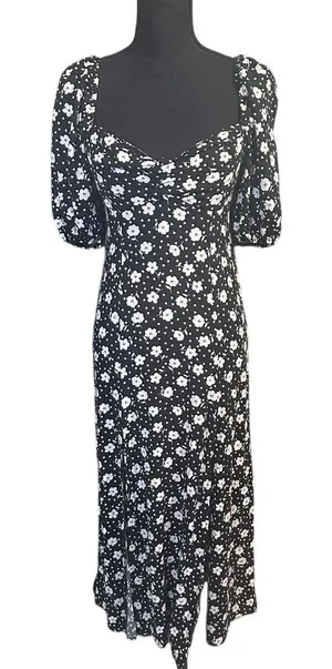 ASOS Design Puff Sleeve Ruched Bust Midi Split Dress Size 6 thumbnail 1