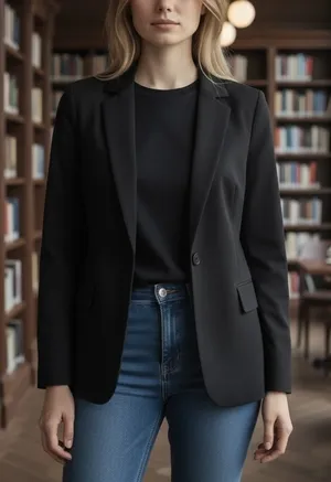 Adrianna Papell Twill One Button Blazer in Black Size Large thumbnail 1