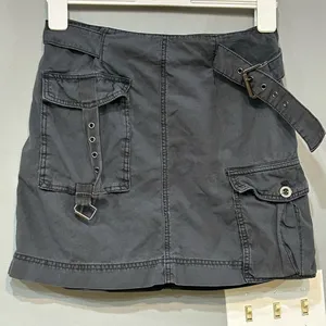 Free People Utility Cargo Mini Skirt Dark‎ Gray Belted Pockets Size 4 thumbnail 2