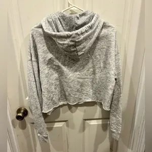 Hollister Womens Large Heather Gray Quarter Zip‎ Cropped Hoodie Raw Hem Marled thumbnail 6