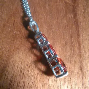 Simulated Red Diamond Sterling Silver Pendant Stainless Steel Necklace thumbnail 3