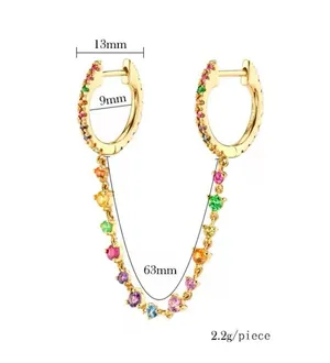 14K Gold Filled Colorful Zircon Dangle Hoop Earring. thumbnail 3