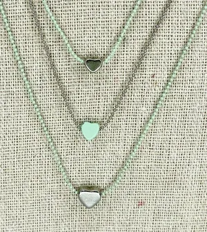 Silver Tone and Mint Skinny Dainty Triple Strand Heart Necklace thumbnail 5