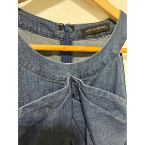Banana Republic Blue Denim Halter Dress Ruffle Bow Shift Pockets Sleeveless thumbnail 5