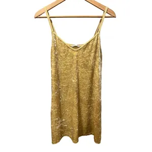 Zara 90s Crushed Velvet Slip Mini Dress Mustard Gold Size M thumbnail 2
