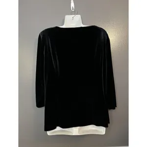 Donna Ricco Blouse Womens 16W Plus Black Velvet Cowl Neck Long Sleeve Made USA thumbnail 5
