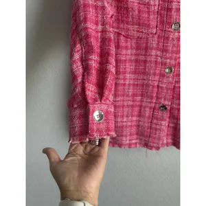 ZARA Pink Plaid Tweed Shacket Oversized Shirt Jacket Boucle Coquette XS NEW thumbnail 11