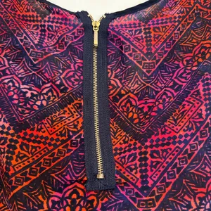 Japna Sleeveless Women Sz: L Chiffon Zigzag Colorful Tank Blouse Top. Zip Back. thumbnail 8