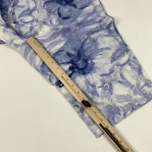 Vintage Columbia Pants‎ Womens Large Blue White Linen Floral Capri 00s AL 8184 thumbnail 3