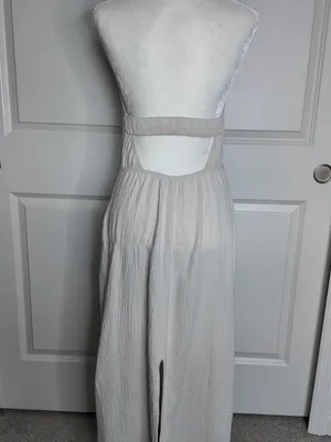 Stradivarius Textured Halter Midi Dress Ivory Size M thumbnail 2