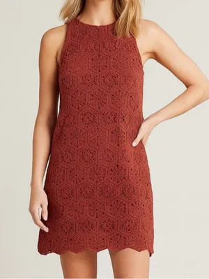 Women’s Evereve Brooklyn Crochet Sleeveless Mini Dress Rust Size L thumbnail 1