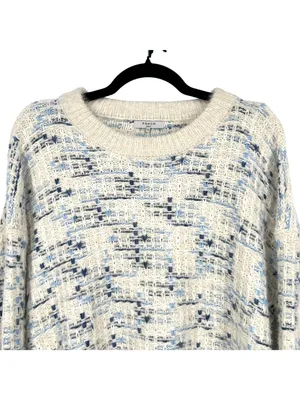FRNCH Woven Knit Metallic Thread Crewneck Sweater Cream Blue Size S/M NWOT thumbnail 2