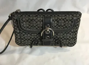 Coach Soho Signature C Monogram Buckle Black Canvas Wristlet EUC thumbnail 1