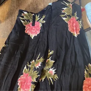 Reformation Two Piece Set Black & Pink Rose Print‎ Button Down & Flare Pants thumbnail 7
