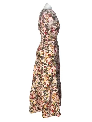 ANTHROPOLOGIE The Somerset Maxi Dress Medium Pink Floral Elastic Waist Size XS thumbnail 4