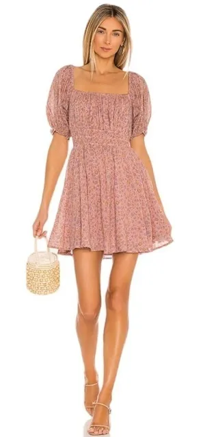 Spell - Rae Floral Puff Sleeve Cottagecore Mini Dress in Dusty Pink Sz L thumbnail 1