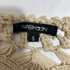 Papermoon Crop Top Women's Small Beige Macramé Style Cotton Style 3/4 Sleeves thumbnail 3
