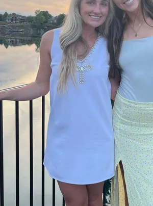 White TCEC Rhinestone Bow Mini Dress thumbnail 2