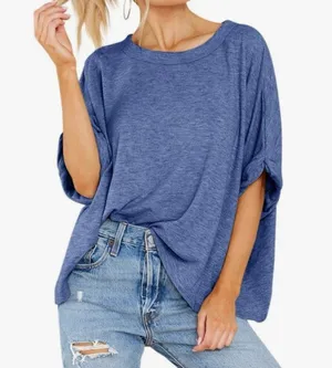 Blue Oversized Boxy 3/4 Sleeve Tee Size L thumbnail 1