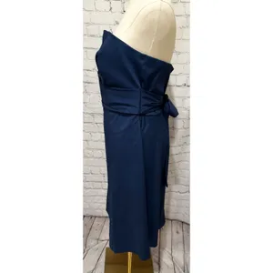 Donna Ricco Dark Navy Blue Strapless Satin Dress Gown V-notch Belted Size 8 thumbnail 2