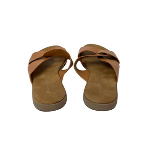 Centro Point Women's Brown Open Toe Slip On Cross Strap Flat Sandals Slides 6.5 thumbnail 3