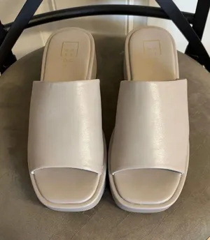 NWOB Size 9 Shu shop beige Lourdes 2” wedge slide sandals. Retail 69.99 thumbnail 1
