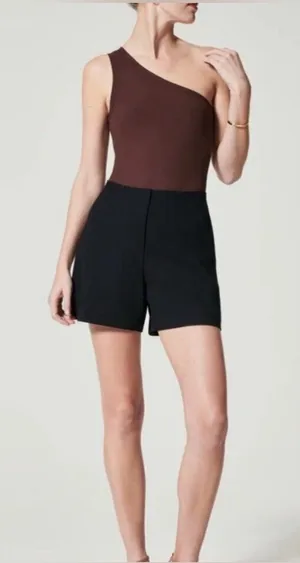 NWT Spanx Ribbed One Shoulder Bodysuit Raisin Brown Top‎ Size small thumbnail 1
