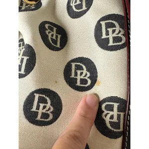 DOONEY & BOURKE Black White DB Monogram Black Leather Drawstring Bucket Bag thumbnail 9