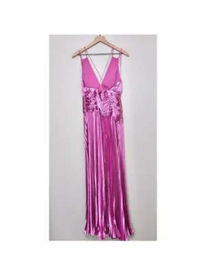 NWT AiiFOS Vera Pleated Metallic Gown 8 Pink Magenta Plisse Ruched Slit Formal thumbnail 10