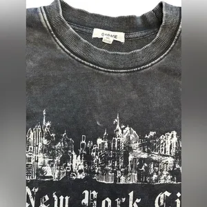 Garage Cropped New York City Sweatshirt Black Washed Graphic Pullover Size L thumbnail 6