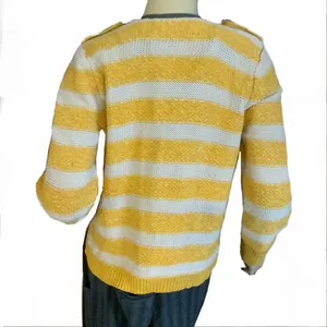 Loft Mustard Yellow, Beige & Gray Striped Cotton Cardigan Sweater (M) thumbnail 2