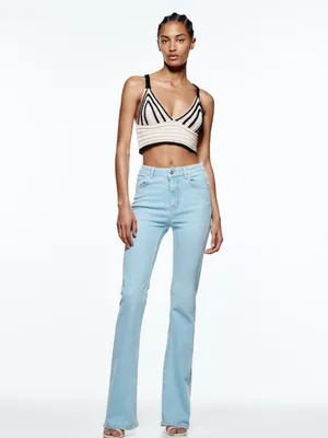 Zara Mid Rise Wide Flare Leg Jeans Light Wash Boho Western Rodeo 32" Size 2 thumbnail 2
